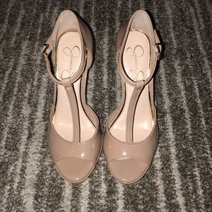 Jessica Simpson Nude, T-Strap Heels